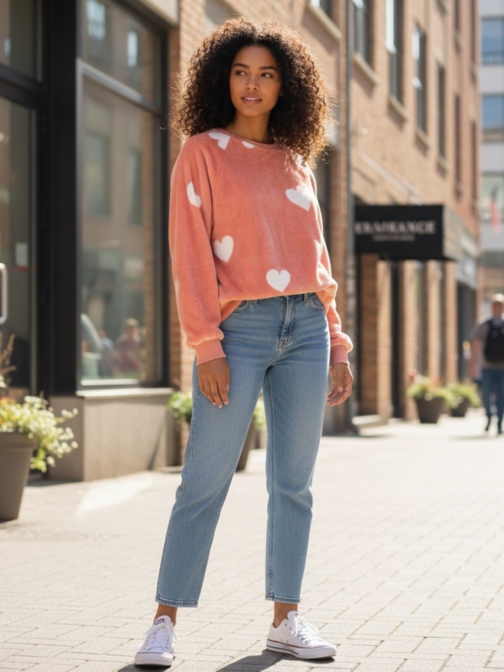 LOFT Sutton Pink faux fur heart sweatshirt